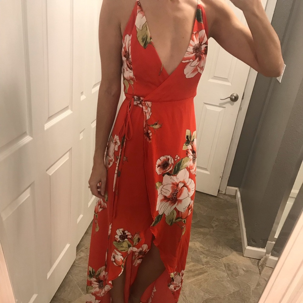 Coral floral maxi